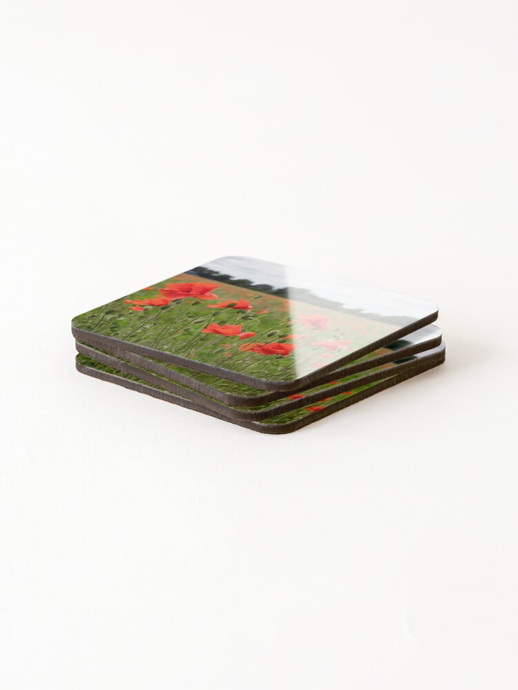Alternate view of A close up of poppies in a poppy field Coasters (Set of 4)