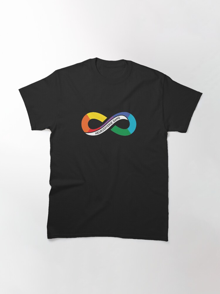 Thumbnail 3 of 7, Classic T-Shirt, Neurodiverse Gang Rainbow Infinity - Dark Background Version designed and sold by OwlishArts.