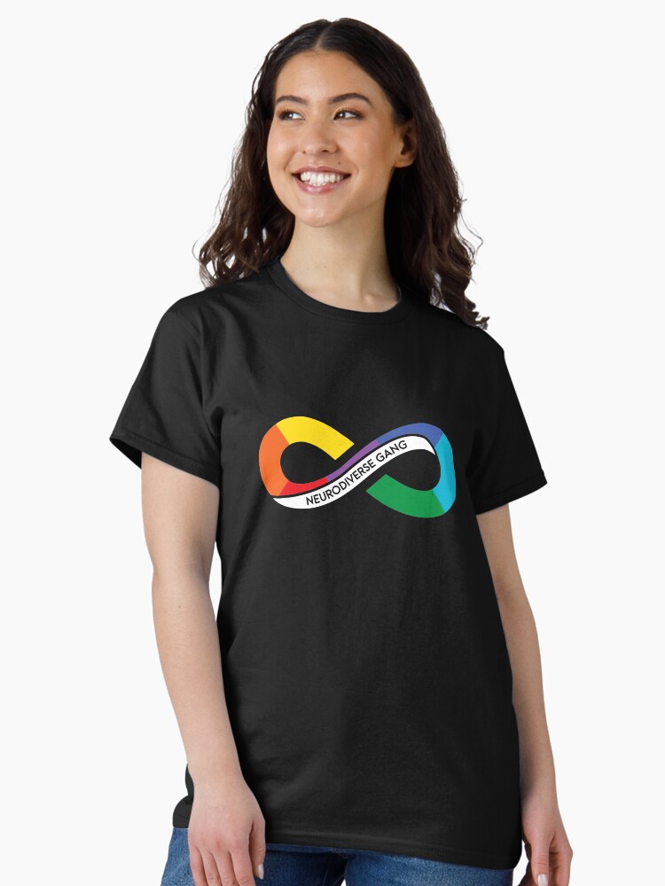 Thumbnail 2 of 7, Classic T-Shirt, Neurodiverse Gang Rainbow Infinity - Dark Background Version designed and sold by OwlishArts.