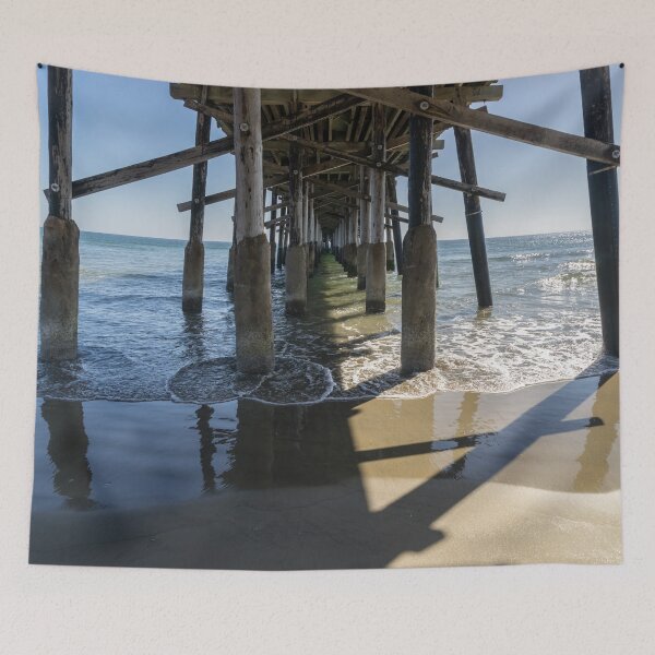 Item preview, Lacy Seafoam - Waves Under the Newport Beach Pier in Orange County California designed and sold by Georgia Mizuleva.
