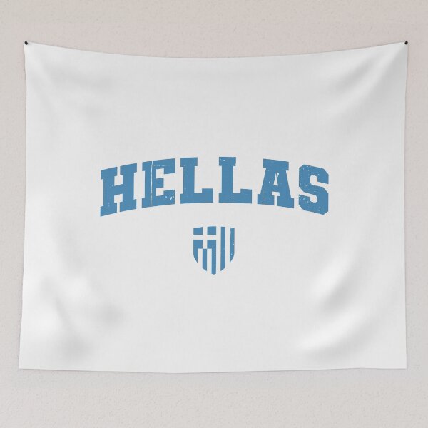 Item preview, Hellas Mock Athletic Distressed w Greek Flag Emblem designed and sold by Happy Puppy Print On Demand.