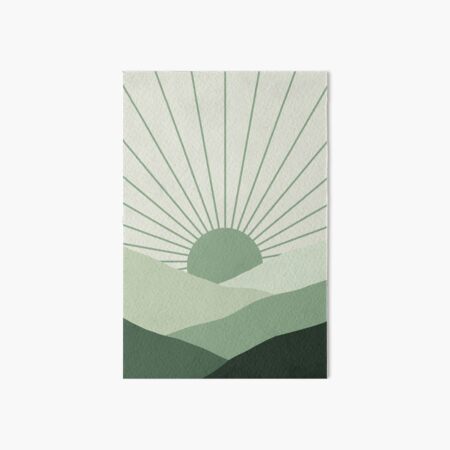 Boho Chic Sun Minimal Landscape Sage Green Mountain Sunset Art Board Print