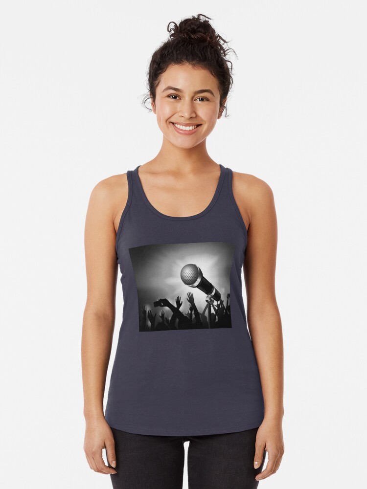 Thumbnail 1 of 3, Racerback Tank Top, Mic and Crowd - Gray designed and sold by battlerapgear.