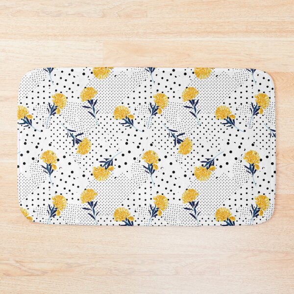Item preview, Black and White Polka dot with bright summer oriental blooming yellow flowers, Black and White Polka dot Pattern, Black and White Polka dot Design, Polka Dot designed and sold by graphic-genie.
