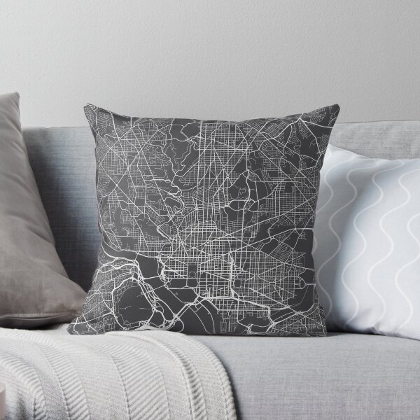 Washington DC Map, USA - Gray Throw Pillow