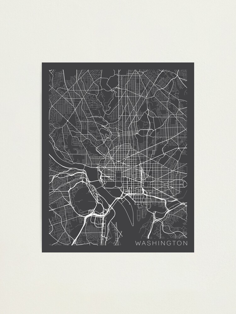 Alternate view of Washington DC Map, USA - Gray Photographic Print