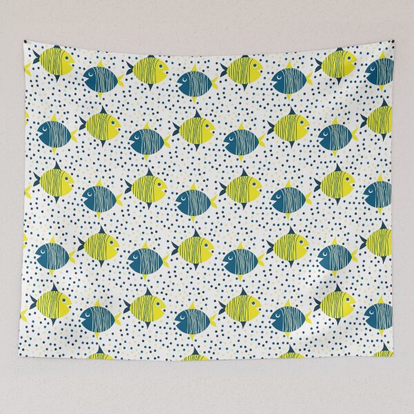 Item preview, Cute Hand-drawn Doodle  Yellow-Blue Fish  Pattern designed and sold by Victoria Riabov.