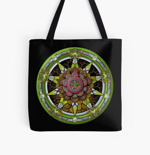 Wheel of The Year and Green Man double sided shoulder bag Pagan Wicca art gift 