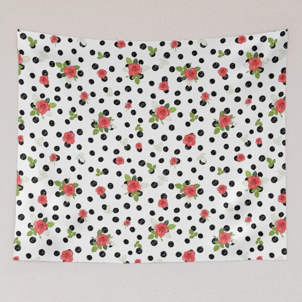 Item preview, Vintage Black and White Polka dot white roses and leaves, Black and White Polka dot Pattern, Black and White Polka dot Design, Polka Dot designed and sold by graphic-genie.