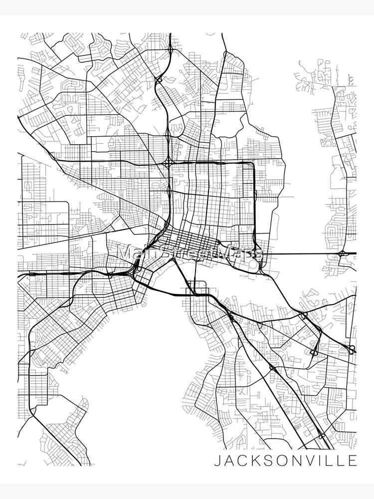 "Jacksonville Map, USA Black and White" Poster by MainStreetMaps