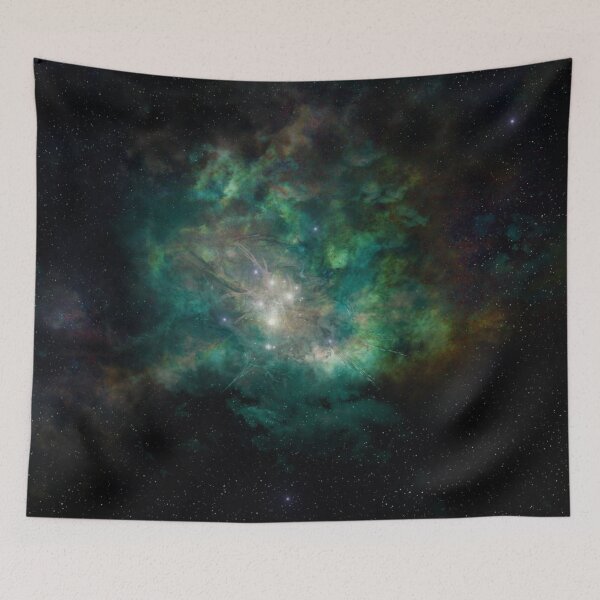 Item preview, Teal Nebula, milky way, galaxy starry dark green tapestry, trendy home decor art, wall designed and sold by August-E.