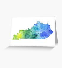 Watercolor Map of Kentucky, USA in Blue and Green Greeting Card