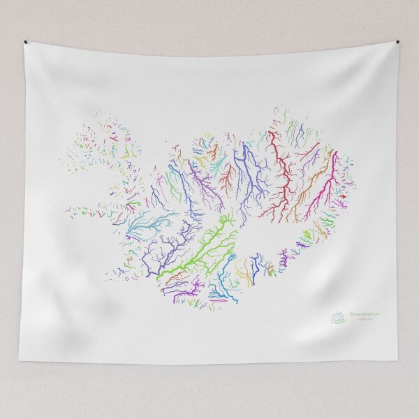 Item preview, Iceland River Basin Map in Rainbow Colours with White Background designed and sold by GrasshopperGeo.