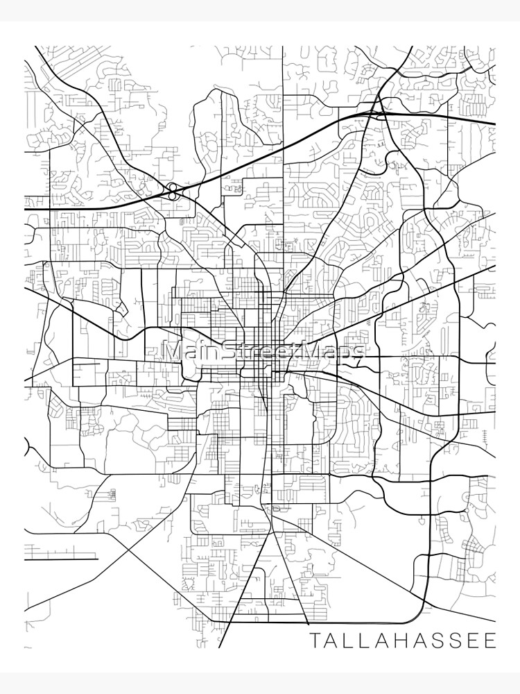 "Tallahassee Map, USA - Black and White" Poster by MainStreetMaps