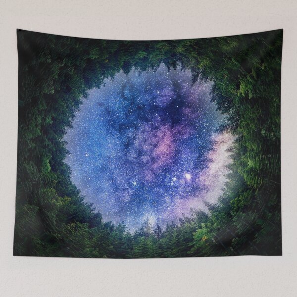 Item preview, The panoramic view of starry milky way, starry blue galaxy in forest, shiny space tapestry, trendy home decor art, wall designed and sold by August-E.