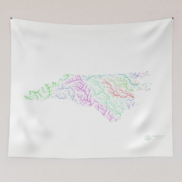 Item preview, North Carolina River Basin Map in Rainbow Colours with White Background designed and sold by GrasshopperGeo.