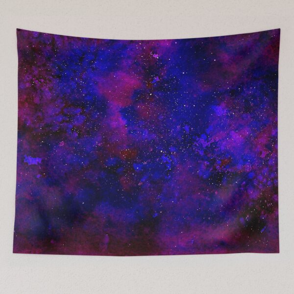 Artikelvorschau, The Aesthetic Universe, starry red, blue magical galaxy, shiny space tapestry, trendy home decor art, wall entworfen und verkauft von August-E.