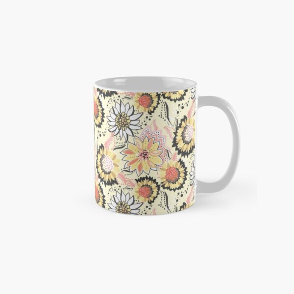 Bold Floral Allover with Dots and Sunflowers Classic Mug