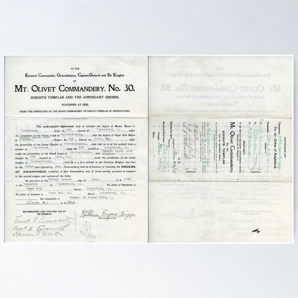 Item preview, 1913 Petition of Companion Wm. Eugene Briggs, Mt. Olivet Commandery No.30 Knights Templar designed and sold by West Kentucky Genealogy.