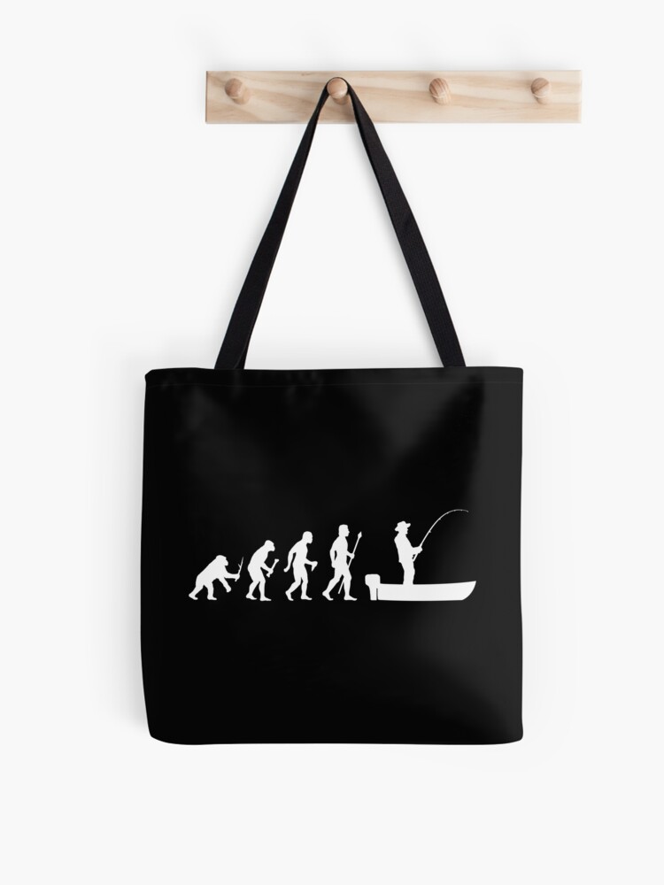 Funny Evolution Of Man and Boat Fishing Tote Bag for Sale by
