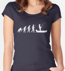 Funny Evolution Of Man and Boat Fishing Women's Fitted Scoop T-Shirt