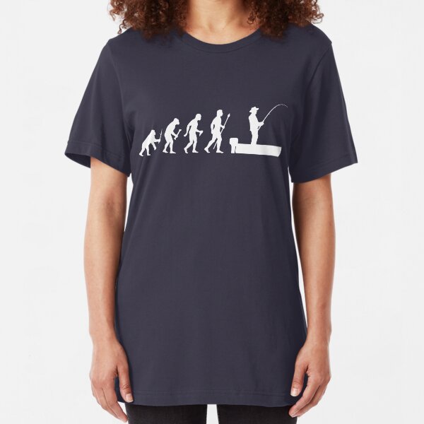 Funny Evolution Of Man and Boat Fishing Slim Fit T-Shirt