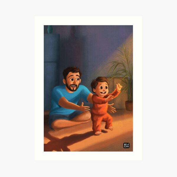 First steps with Dad Art Print