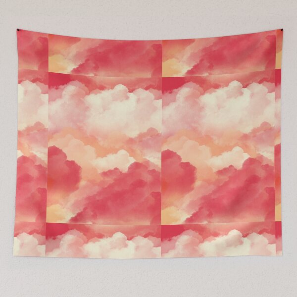 Item preview, Bright Red Orange Pink White Clouds Pattern Watercolor designed and sold by hopecope.