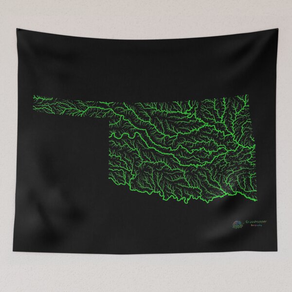 Item preview, Oklahoma River Basin Map in Rainbow Colours with Black Background designed and sold by GrasshopperGeo.
