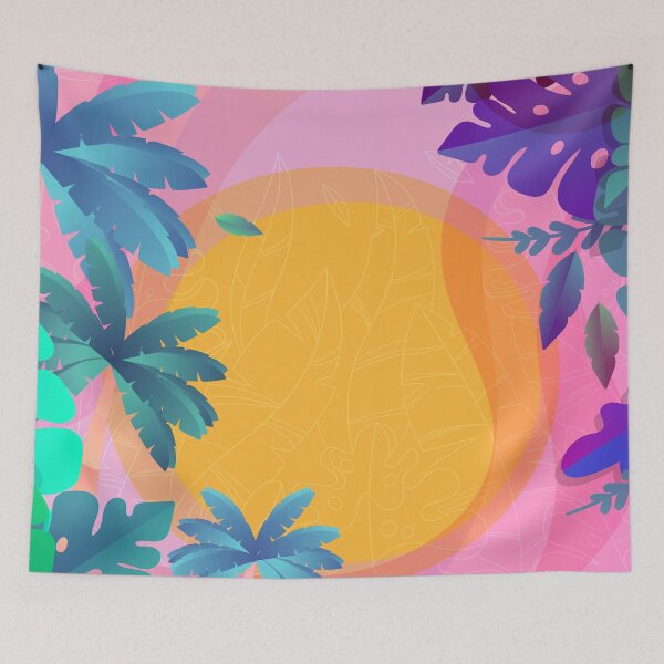 Item preview, Pink Vaporwave Tropical Island, Tropical Plants designed and sold by PadMode.