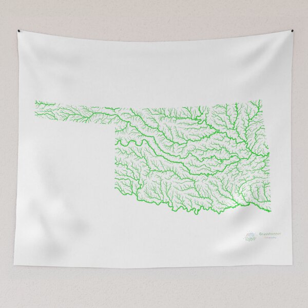 Item preview, Mapa de la cuenca del río Oklahoma en colores del arco iris y fondo negro designed and sold by GrasshopperGeo.