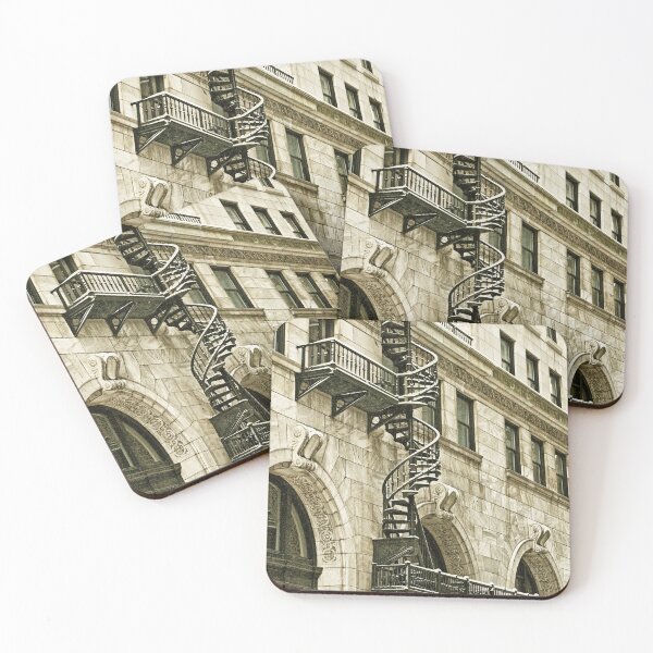 Item preview, ornate spiral fire escape covered with snow in downtown boston massachusetts designed and sold by Stephen Orsillo.