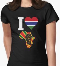 I Love Africa Map Black Power Gambia Flag T-Shirt Women's Fitted T-Shirt