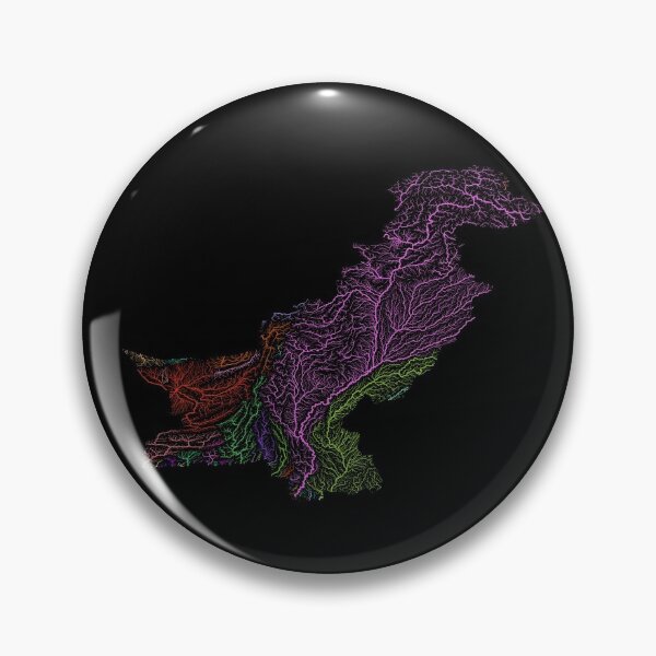 Item preview, Pakistan River Basin Map in Rainbow Colours with Black Background designed and sold by GrasshopperGeo.