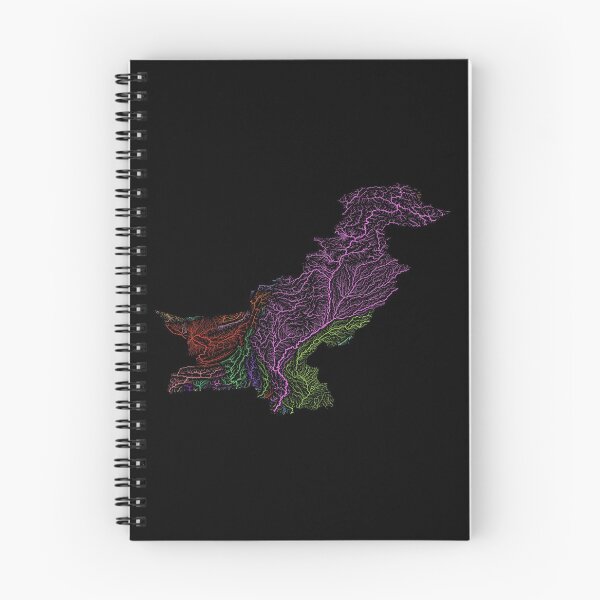 Item preview, Pakistan River Basin Map in Rainbow Colours with Black Background designed and sold by GrasshopperGeo.