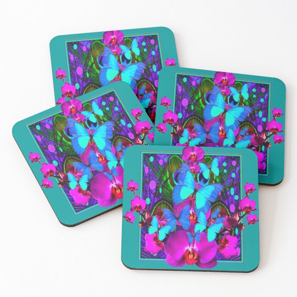 Item preview, PURPLE ORCHIDS BLUE BUTTERFLIES TEAL TROPICAL ART designed and sold by sharlesart.