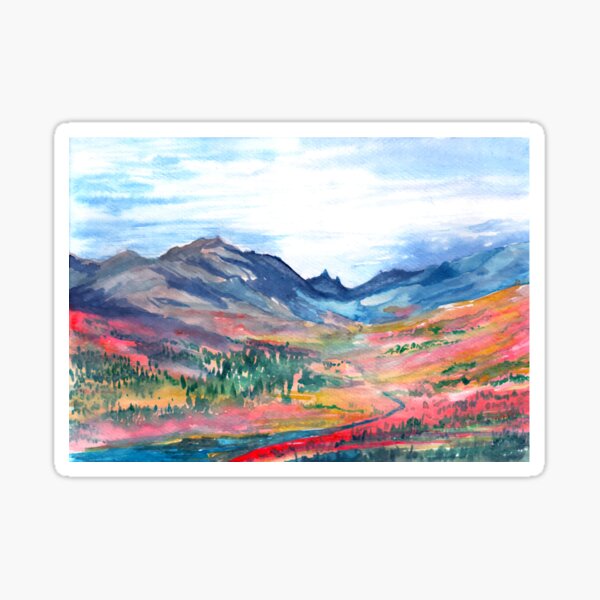 Item preview, Painting water color of mountain landscape with colorful flower meadow and river designed and sold by Shirtey.