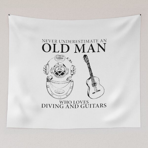 Item preview, NEVER UNDERESTIMATE AN OLD MAN WHO LOVES DIVING AND GUITARS  designed and sold by Decker21.
