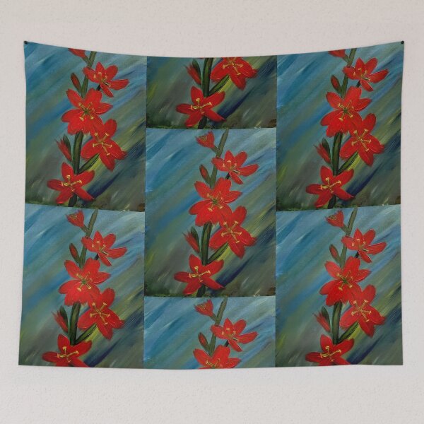 Item preview, Red lillys growing wild in a field designed and sold by kkartwork.