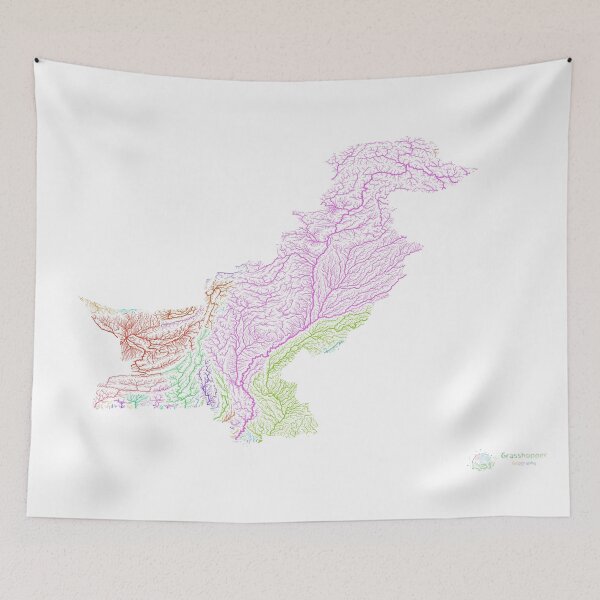 Item preview, Pakistan River Basin Map in Rainbow Colours with White Background designed and sold by GrasshopperGeo.