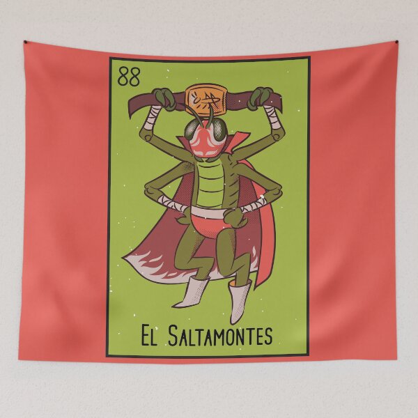 Item preview, El Saltamontes // Mexican Luchador Grasshopper Loteria Card designed and sold by SLAG-Creative.