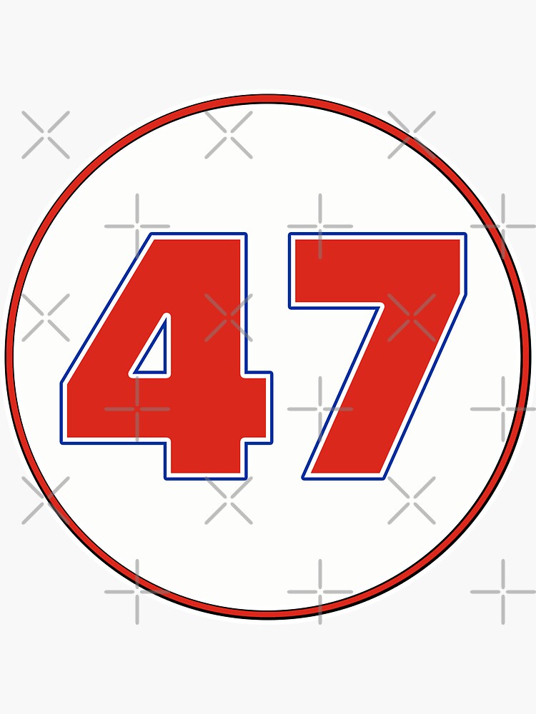 "Vintage Style Race Number 47 Red and Blue" Sticker for Sale by