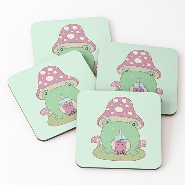 Item preview, Cottagecore Frog Drinking Boba Tea - Mint Green designed and sold by GrimButterfly.