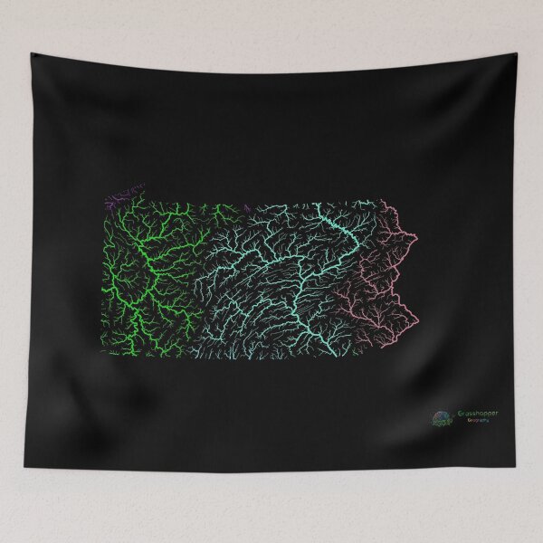 Item preview, Pennsylvania River Basin Map in Rainbow Colours with Black Background designed and sold by GrasshopperGeo.