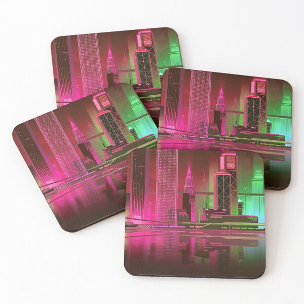 Item preview, Pink & green neon skyscrapers designed and sold by NexusArts.