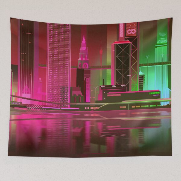 Item preview, Pink & green neon skyscrapers designed and sold by NexusArts.