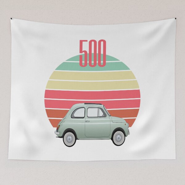 Item preview, Vintage Fiat 500,pink pastel rainbow sunset round design designed and sold by MiloHarris.