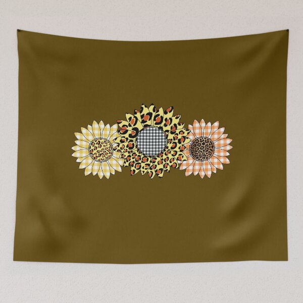 Item preview, 3 Sunflowers with Leopard and Yellow Gingham Plaid Harvest designed and sold by funnytshirtemp.