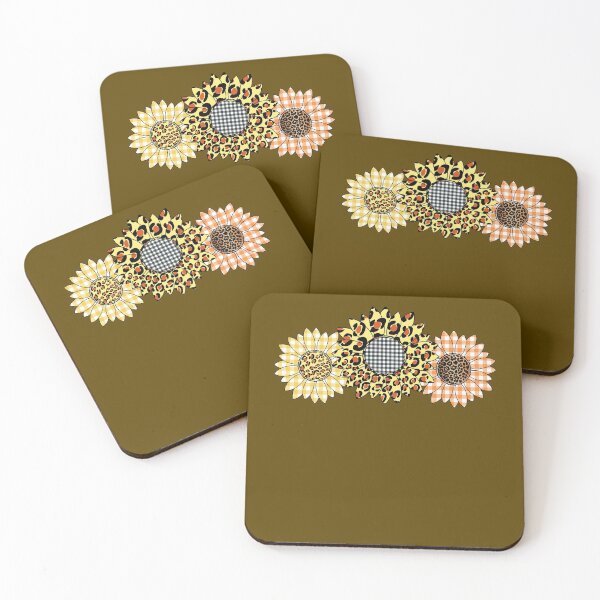 Item preview, 3 Sunflowers with Leopard and Yellow Gingham Plaid Harvest designed and sold by funnytshirtemp.