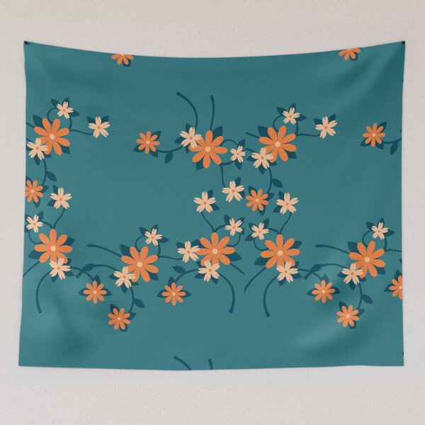 Artikelvorschau, Blau und Orange Blumen Elegant | Blumenthema entworfen und verkauft von RizaMonera.